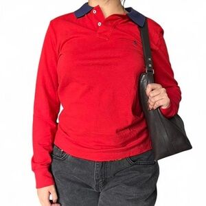 Ralph Lauren Red Long Sleeve Shirt with Navy Collar